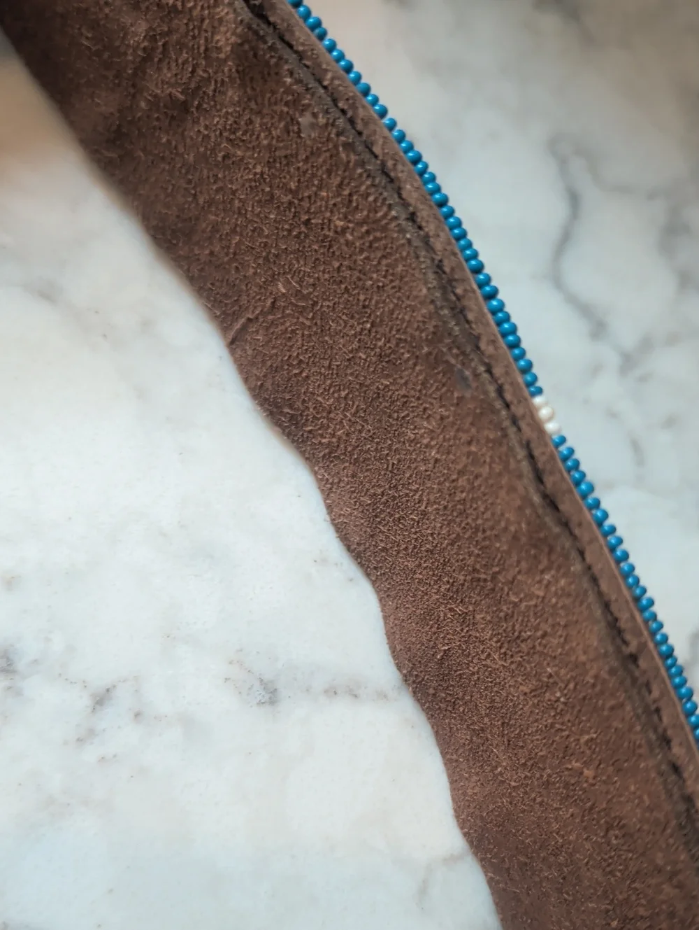 Hand Beaded Blue Leather Belt with Cross Detail